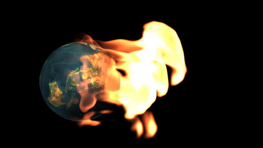 Global warming concept,planet Earth surrounded by flames