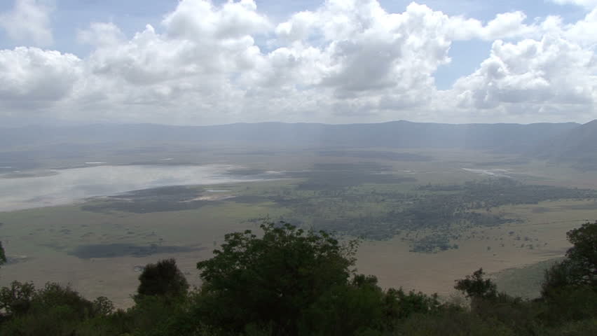 A slow pan from center to left of Ngorongro Crater in Tanzania, Africa. Combine