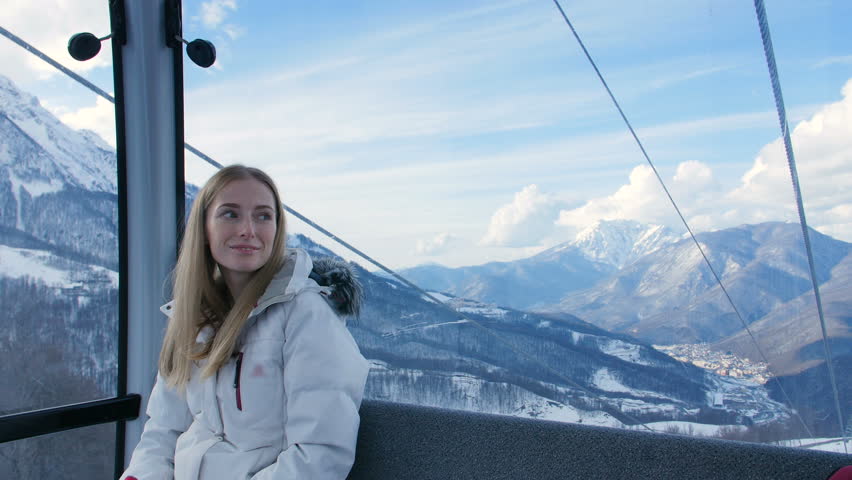 portrait of beautiful woman in funicular
