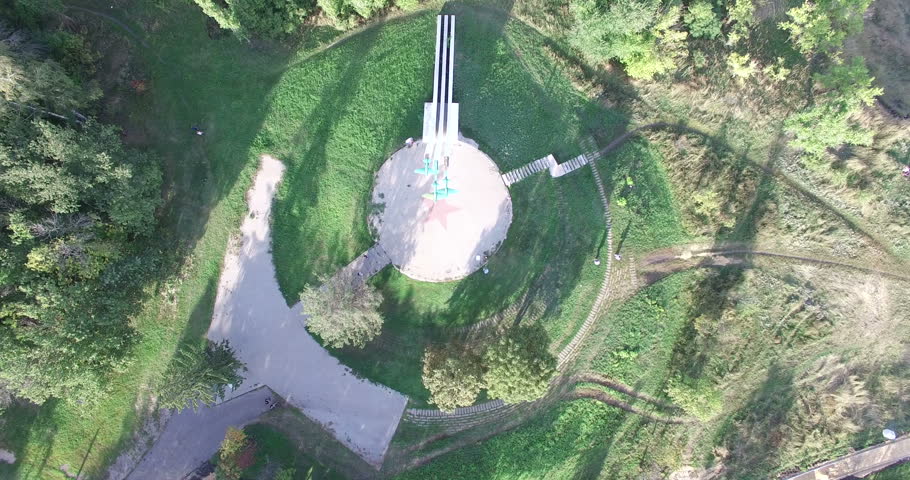 Voronezh, Russia, Monument to airplane of the Second World War. Rural landscape. Aerial