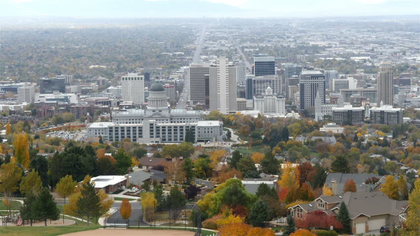 Utah state capitol and the cityscape of the city, Timelapse footage from the top of ensign peak, in Salt lake city, Utah, United states of America