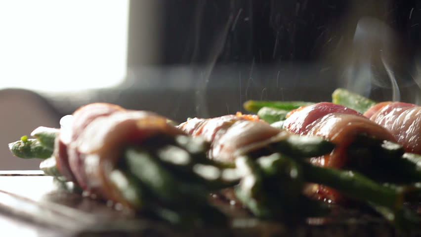 Beans wrapped in bacon