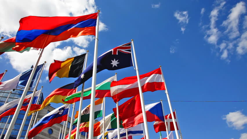 flags different countries on background blue Stock Footage Video (100%