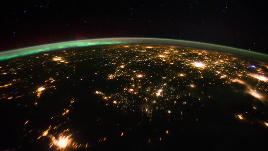 Aurora time lapse across the Aurora Borealis and the Chicago and eastern Canada at night from space in 4K