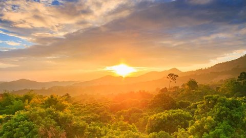 Timelapse sunset at Phu Langka National Park, Phayao province, north of Thailand, The last rays of the year.