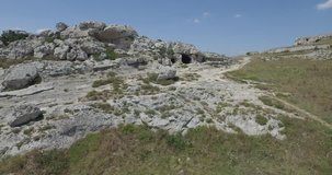 Aerial video shooting with drone of Matera, a town in Italy famous for houses of stones, is one of the Italian sites inscribed in the UNESCO World Heritage List