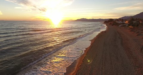 Beach sunset Marbella, Spain- Aerial drone
