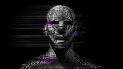 Virtual man made of digital data. 