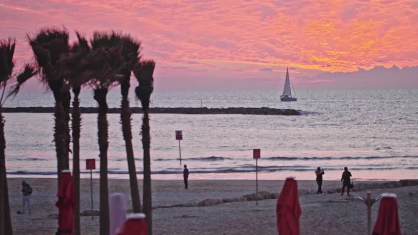 Beautiful sunset on the coastline of Tel Aviv