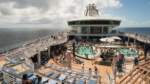 Time lapse of Cruise ship pool deck, swimming pool - October 2016. Adventure of the seas, Royal Caribbean