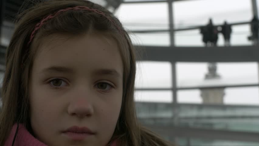 Germany, Berlin, Child looks around inside Reichstag Glass Dome, January 9, 2017
