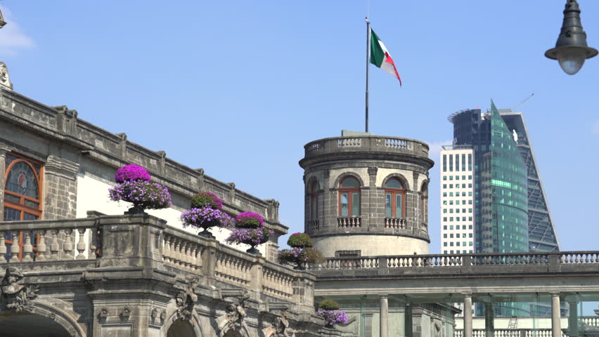 Chapultepec castle tower with Mexican flag - Mexico City, Mexico