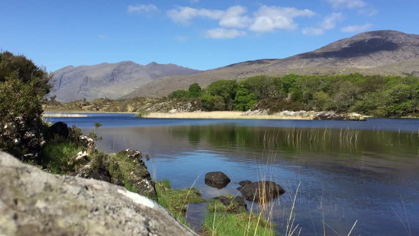 View of Kerry mountains from across a lake. 