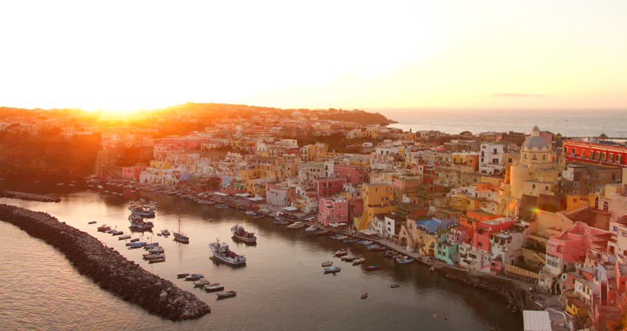 Time lapse of Procida Island during sunset time in Naples, Italy. Royalty-Free Stock Footage #23588728