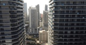 Skyscrapers at Brickell aerial footage with construction