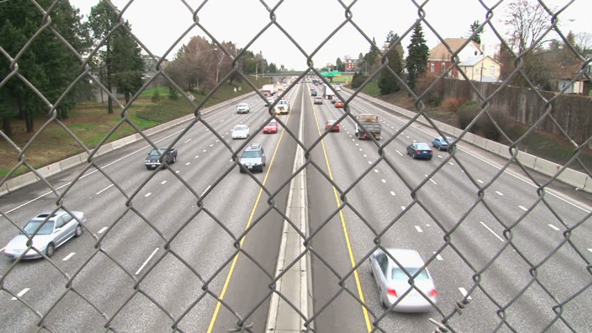Traffic in Portland, Oregon over freeway.