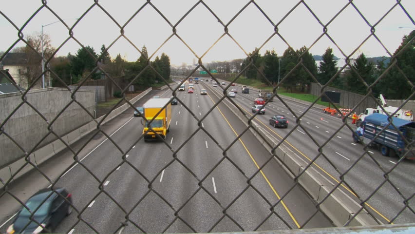 Traffic in Portland, Oregon over freeway
