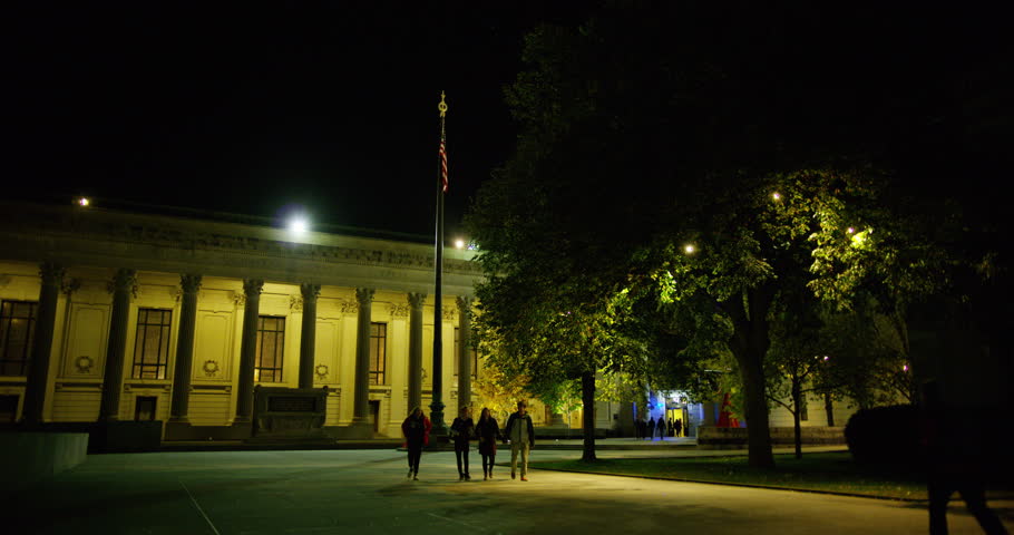 Yale campus at night in New Haven, Connecticut.