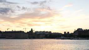 Stockholm cityscape at sunset. Waterfront architecture