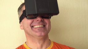 Middle age Man Experiencing Virtual Reality - 360 Movie VR Video 3D - New Immersive Technology