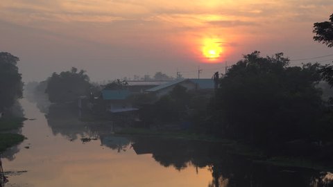 The Dawn on the river, tranquil scene in rural Thailand.