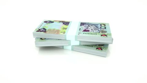 Piles of United Arab Emirates money isolated on white background with alpha mask included