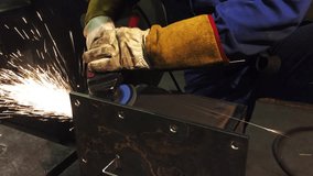Worker grinding. Industrial video 