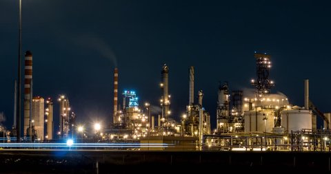 Oil Refinery timelapse at night
