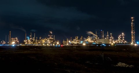 Oil Refinery timelapse at night
