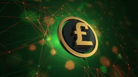 Technological background with glowing nets like symbol of communication and network technologies. Golden symbols of bitcoin, dollar, euro, yen or pound with glossy metallic surface. Seamless loop. - Powered by Shutterstock - Get 15% off with code: PIKWIZARD15