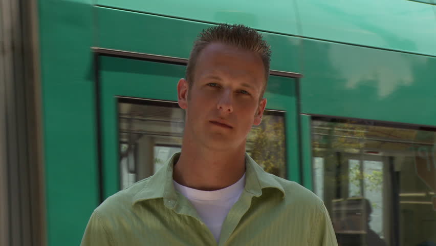 View of man standing in town in USA