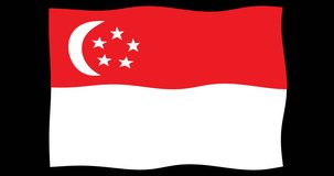 Singapore flag waving in the wind 4k loop footage video on transparent alpha chanel