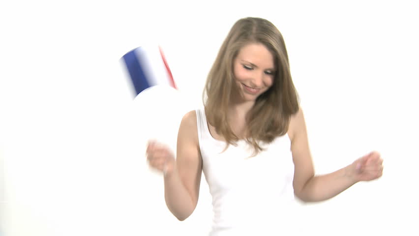 Female Fan dances with flag of France in her hand