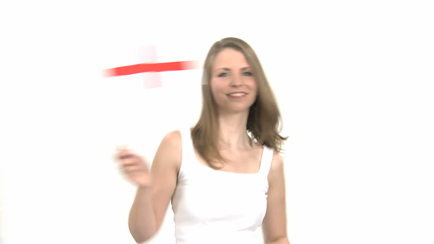 Female Fan dances with flag of England in her hand