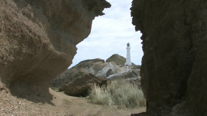 Camera Zoom into Castlepoint lighthouse that was built in 1913 and the last