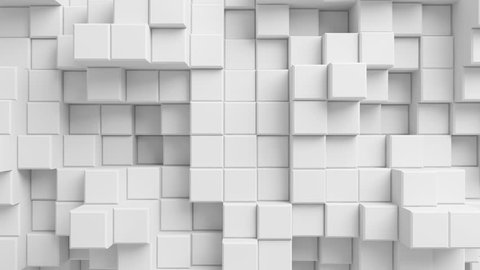Beautiful Abstract Cubes Looped 3d Animation. White Wall Moving. Seamless Background in 4k 3840x2160 Ultra HD.