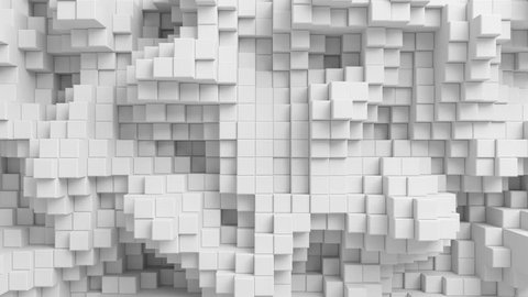 Beautiful Abstract Cubes Moving in Looped 3d Animation. White Wall Seamless Background in 4k 3840x2160 Ultra HD.