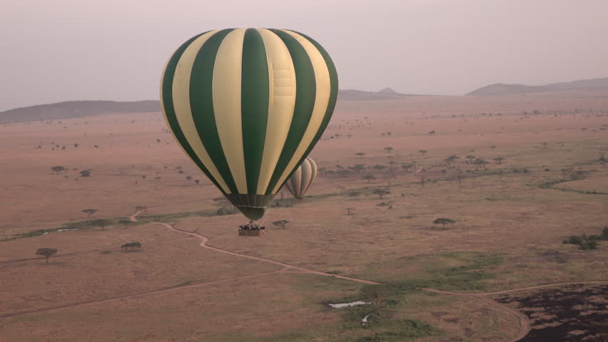 aerial safari hot air balloon flying Stock Footage Video (100% Royalty