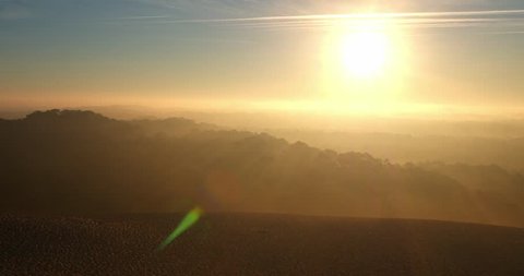 4k cinematic aerial drone shot, beautiful sunrise, Dune du Pilat, Arcachon, France
