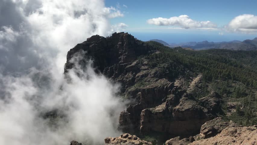 Clouds around Pico de las Nieves the highest peak of the island of Gran Canaria