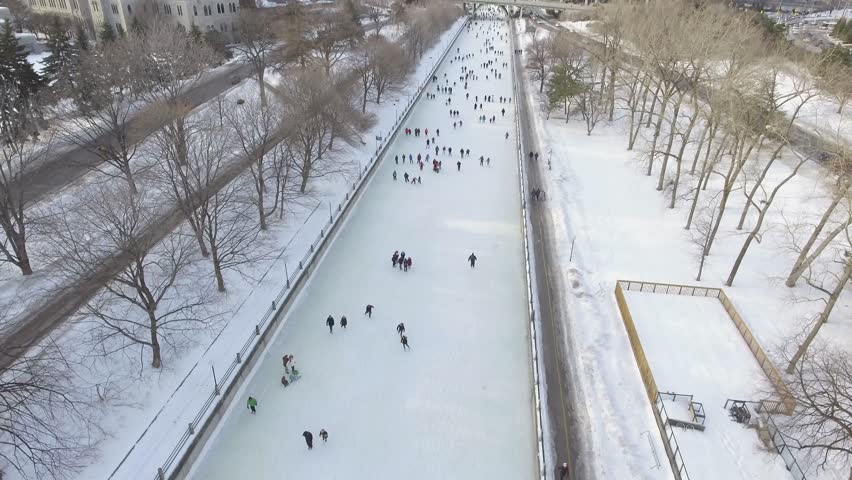 aerial amazing pan tilt of rideau canal rink ottawa canada 4k