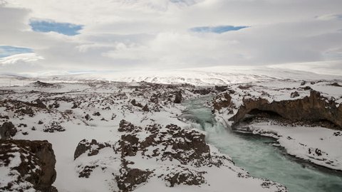 4K Time lapse of Godafoss waterfall in Iceland in wintertime