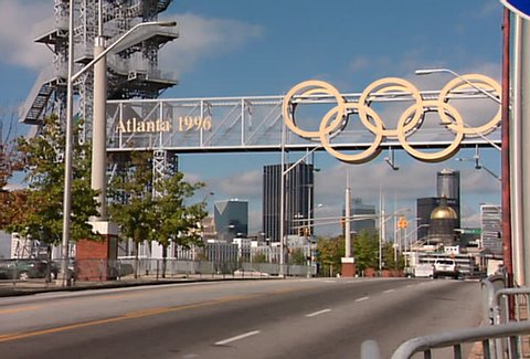 ATLANTA - Circa 2002: Overpass in Atlanta GA with Olympic rings from the 1996 Summer Olympics