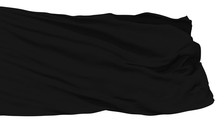 Black blank flag waving in the wind against white background