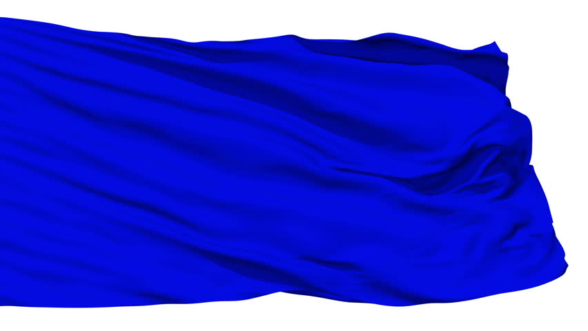 Blue blank flag waving in the wind against white background