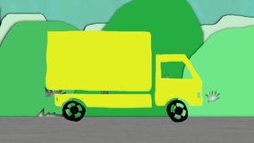 Stop motion animation of a yellow truck driving on a road. Cartoonish looking concept. 