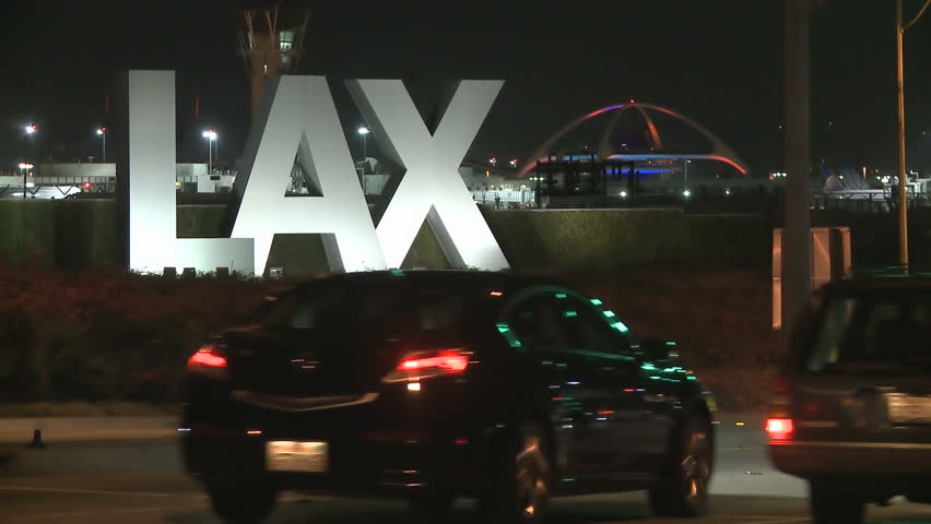 LOS ANGELES, CALIFORNIA - March 2: Timelapse of the traffic at night at LAX
