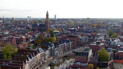 Drone shot of the city of Groningen, Netherlands, left