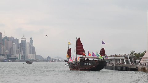 Hong Kong's traditional sailing junk - In celebration of the birthday of the Chinese sea goddess Tin Hau on 13 April 2012,   traditional sailing junk sailed across Victoria Harbour. 
