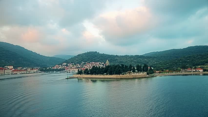 The ferry departs from the port of Vis on the island of Vis, Croatia.
